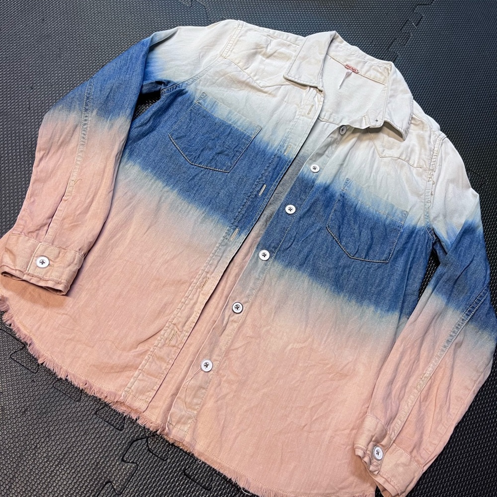 Free People Cream & Peach Blouse with Copper Logo Accent sz small